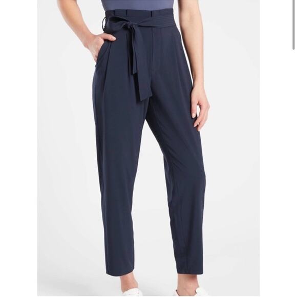 Athleta Pants Skyline Pant II Navy Paperbag Tie Waist Belted 530640 Size 10T - Picture 1 of 12